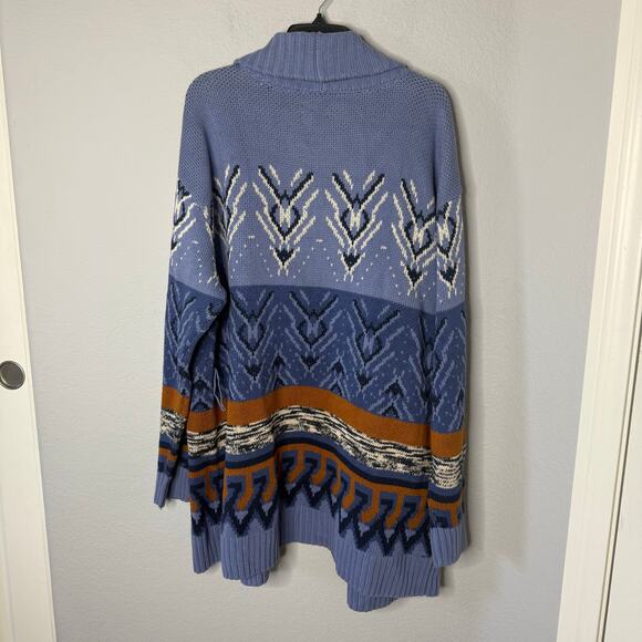 Lucky Brand Cardigan Sweater Blue Aztec Shawl
Collar Open Front - Picture 2 of 5